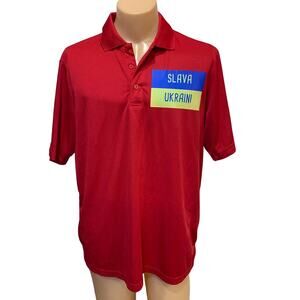 Upcycled Hand Printed Mens XL Ukraine Flag Slava Ukraini Artist Polo Shirt